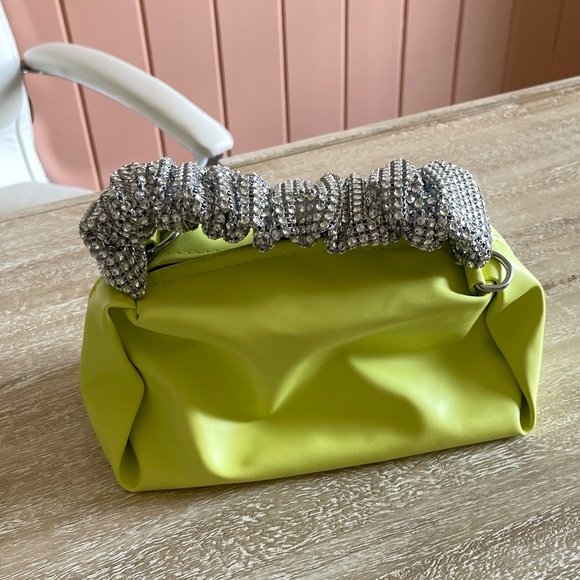 Neon Green Mini Purse Rhinestone Handle - Picture 2 of 3